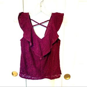 Skies are blue purple ruffle lace tank size XSP